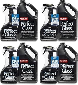 HOPE'S Perfect Glass Cleaner Spray - Streak-Free, Ammonia-Free Screen, Shower Door, Tinted Glass, Windshield, and Window Cleaner - Indoor and Outdoor, 32 Fl Oz Spray and 67.6 Fl Oz Refill, Pack of 4