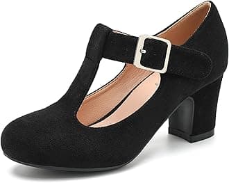 Women's T-Strap Mary Jane Pumps Low Block Chunky Heels Closed Round Toe Ankle Strap Wedding Evening Party Dress Office Work Shoes