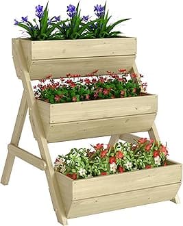 – Outsunny 3 Tier 66L Raised Garden Bed Wooden Elevated Planter Box Kit for Flower, Vegetable, Herb, 65 x 75 x 76cm, Green