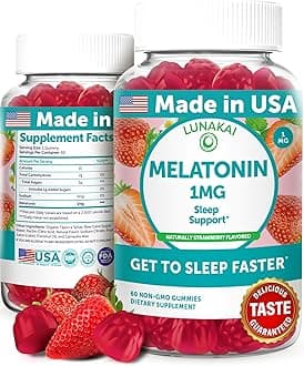 Lunakai USA Made Low Dose Melatonin Gummies 1mg - Gentle Sleep Aid for Adults & Kids - Non-GMO, Vegan, Gluten-Free - 60 Count