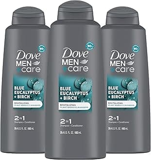 MEN + CARE 2 in 1 Shampoo Conditioner Eucalyptus + Birch 3 Count For Healthy-Looking Hair Naturally Derived Plant Based Cleansers 20.4 oz