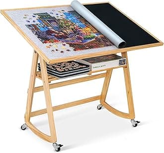 1500 Piece Jigsaw Puzzle Table with Legs & Cover, Adjustable Wooden Puzzle Board Easel with Storage Shelf, Portable Tilting Puzzle Table with 4 Rolling Wheels for Adults