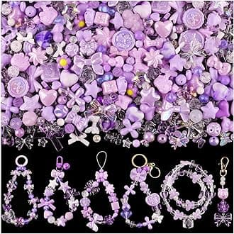 200-260PCS TINKRSTUFF Assorted Purple Acrylic Beads For Bracelet Making, Cute Beads For Jewelry Making Flower Bow Butterfly Candy GummyBear Aesthetic Bracelet Charms, DIY Necklace Keychain Phone Charm