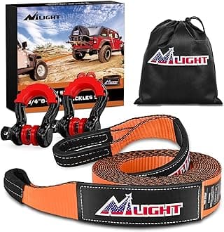 Nilight 3" x 20' Recovery Tow Strap Kit with 2Pcs 3/4" Anti-Theft D-Ring Shackles and Storage Bag Tow Rope for Car Truck SUV ATV (MBS 31500LBS)
