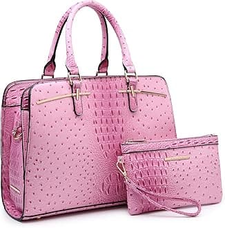 Dasein Women Satchel Handbag Shoulder Purse Top Handle Work Bag Tote Bag With Matching Wallet (Pink Ostrich)