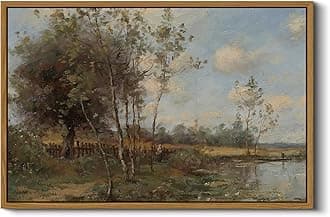 ARPEOTCY Vintage Framed Canvas Wall Art, Bedroom Living Room Rustic Country Scenery Paintings Pictures, Large Prints Art, Kitchen Farmhouse Retro Wall Decor, 16x24 Inch