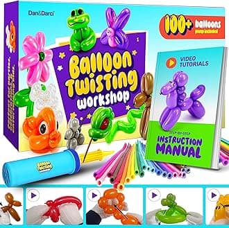 Dan&Darci Balloon Animal Twisting Kit with Pump for Kids - Boy & Girl Gift - Birthday Gifts for Girls and Boys - Arts and Crafts for Ages 8-12 - 6 7 8 9 10 11 12 Year Old - Animals Balloons