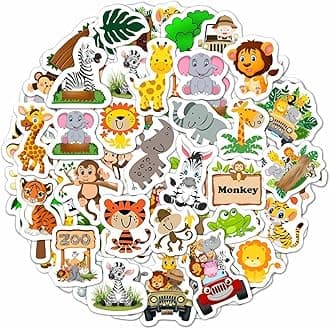 BulbaCraft 100Pcs Safari Animal Stickers, Jungle Stickers, Safari Party suppliess, Jungle Birthday Party Decorations, Gifts for Women & Men