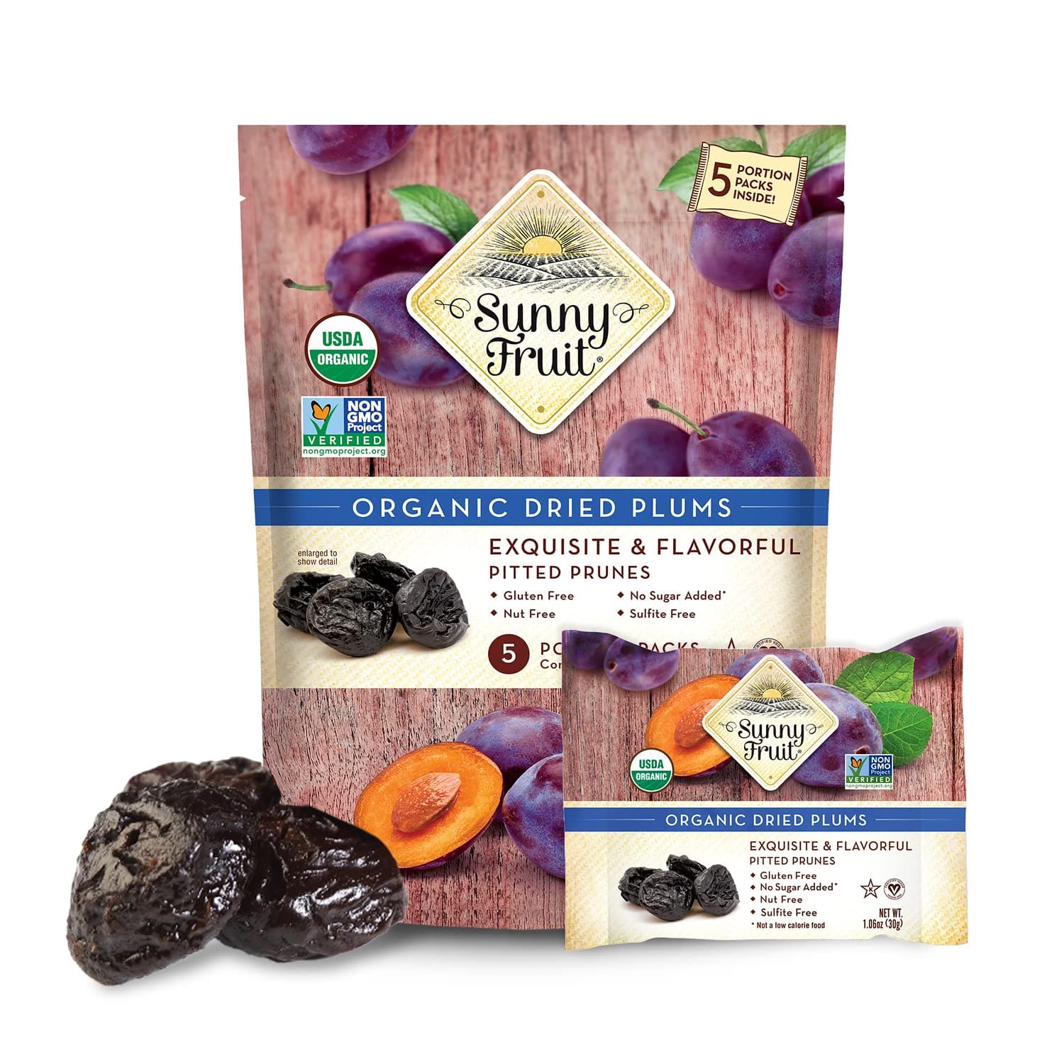 Soft Organic Pitted Prunes - 1 Bag (5 Individual Portion Packs) | No Preservatives, No Sugar Added | Healthy, Convenient Dried Plums Snack Packs | ORGANIC, NON-GMO, VEGAN, HALAL, KOSHER