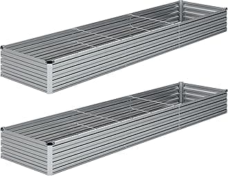 2PCS Galvanized Raised Garden Bed Kit,Vegetable Boxes-Rectangle Metal Flower Box,Large Planter Raised Beds Outdoor Garden for Planting,Fruit,Herb-Silver