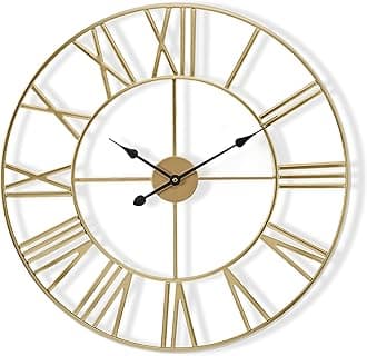 Sorbus Large Wall Clock for Living Room - 24-Inch Wall Clock - Oversized Centurian Roman Numeral Style Modern Wall Clocks - Large Clock Home Decor - Metal Decorative Analog Metal Clock (Gold)