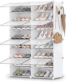 SONGMICS Shoe Rack, 8 Cubes Shoe Organizer with Doors, 32 Pair Plastic Shoe Storage Cabinet, for Bedroom, Entryway, Steel Frame, Plastic Panel, White ULPC034W01