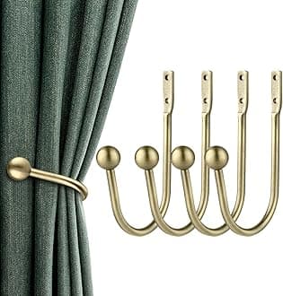 Curtain Holdbacks, 4pcs Curtains Holder Wall Mounted Drapery Tiebacks Retro Window Hook for Home Decor, Antique Brass