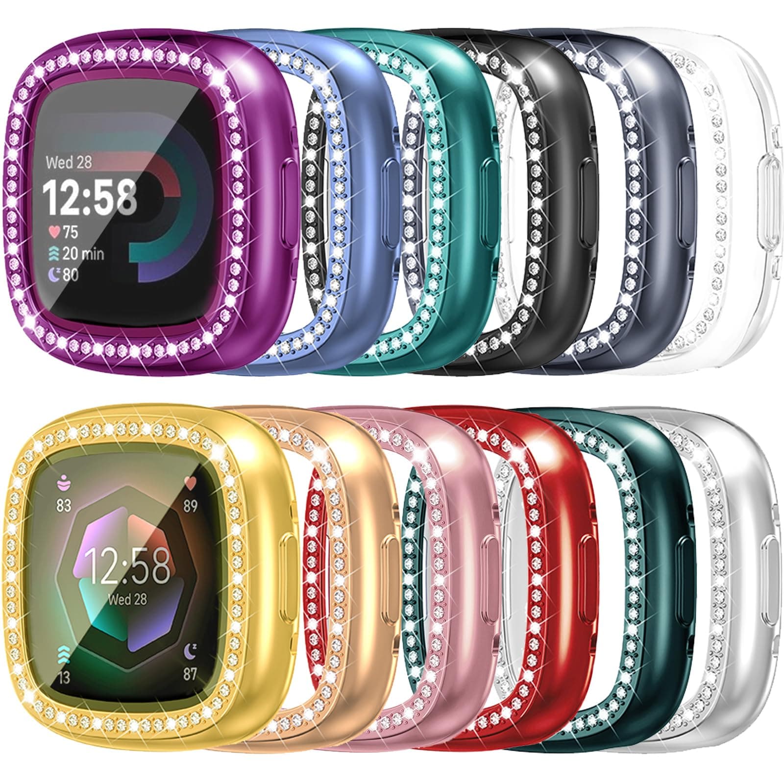 Fitbit Versa 4 Case with Screen Protector Bling Crystal Diamond Frame