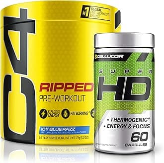 C4 Ripped & SuperHD, The Thermogenic Bundle, C4 Ripped Pre Workout Powder, ICY Blue Razz 30 Servings + SuperHD with Capsimax and Green Tea Extract, 60 Servings