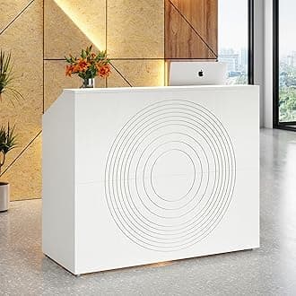 Tribesigns Reception Desk with Counter, Modern Front Desk Reception Room Table with Cable Grommet, 47 inch Retail Counter for Checkout, Lobby, Beauty Salon, Home Office Desk, White