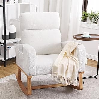 Rocking Chair Nursery, Sherpa Nursing Rocking Armchair for Mom Nursery Morden Rocker Chair with High Backrest for Living Room,Bedroom,Teddy White