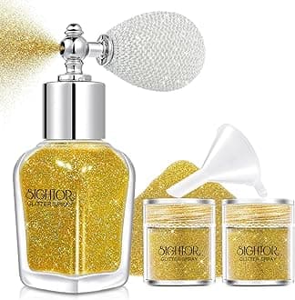 SIGHTOR Body Glitter Spray, 30ML Shiny Spray for Body Hair Face Clothing, Highlighter Powder Spray Shimmer Sparkle Pearl Powder Makeup Nail Art Spray for Stage Makeup Party (Gold)