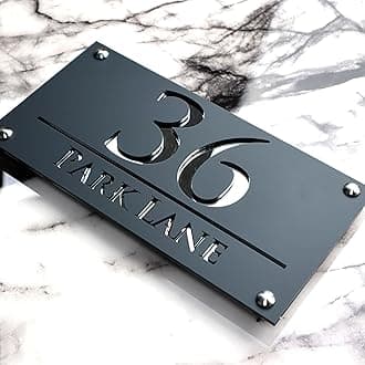 – K SMART SIGN | LUXE H3 F32 | House Numbers Plaques House Numbers Door Laser Signs Number Name Personalised Plaques For Outside 3D Laser Cut acrylic Mirrored Marble (Dark Gray & Silver Mirror)