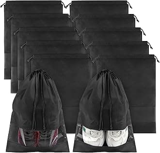 Shoe Bags for Travel, Drawstring Travel Shoe Bags for Packing, Dustproof Portable Travel Shoe Storage Bag for Men and Women, Black, XL, 10 Pack