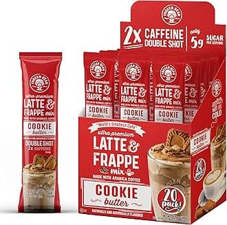 Cookie Butter Frappe & Latte Instant Mix (20 Sticks), Made with Arabica Coffee, Double Shot Caffeine, Low Sugar & Premium Ingredients, Hot, Iced, or Blended Drinks