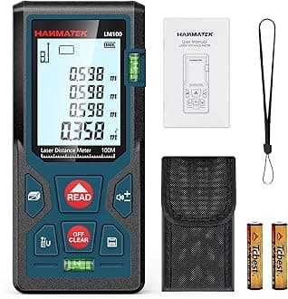 HANMATEK 328ft/100m Laser Measure Ft/In/M Switching LM100 Laser Measurement Tool Devices with 2 Bubble Levels Distance Meter,Large Backlit LCD and Pythagorean Mode, Carry Pouch and Battery Included