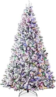 Best Choice Products Pre-Lit Artificial Christmas Tree 6ft Snow Flocked Pine Tree, 2-in-1 White and Multicolor LED Lights, Full Snowy Appearance