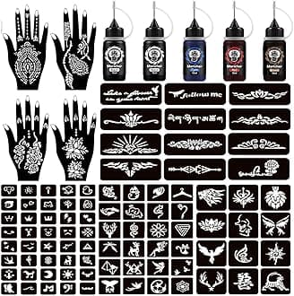 - Moricher Henna tattoo kit Temporary Tattoo Kits 5 cones 96 Stencils Gifts for DIY Art Party