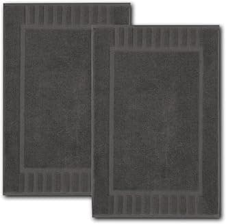 White Classic Luxury Bath Mat Floor Towel Set - Absorbent Cotton Hotel Spa Shower/Bathtub Mats [Not a Bathroom Rug] 22"x34" | 2 Pack | Charcoal