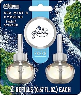 Glade PlugIns Refills Air Freshener, Sea Mist & Cypress, Scented and Essential Oils for Home and Bathroom, 0.67 Fl Oz, 2 Count
