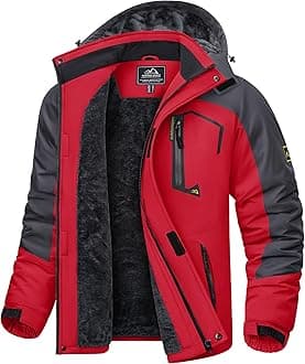 Men's Waterproof Fleece Jackets Winter Warm Ski Raincoats Outdoor Thermal Coats with Detachable Hood
