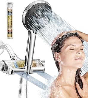 HOPOPRO Filtered Shower Head with Handheld Combo, Dual Water Softener Shower Head with Massage, High Pressure Shower Head with Filters for Hard Water, Remove Chlorine, Reduce Dry Itchy Skin