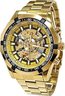 Mens Watches, Mechanical Skeleton Stainless Steel Waterproof Automatic Self-Winding Watch for Men, Luxury X Dial Steampunk Wrist Watch