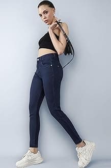 Miss Chase Women's Skinny High Rise Cropped Fringed Hemline Detailing Stretchable Denim Jeans