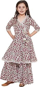 Naixa Girls Rayon Fabric Floral Printed 3/4 Sleeve Sharara Dress Set For All Occasion salwar suit