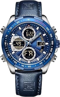 NAVIFORCE Men's Military Digital Watches Analog Quartz Waterproof Watch Sport Multifunctional Leather Wristwatch