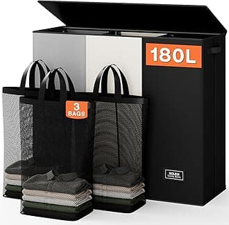 SOLEDI Laundry Hamper 3 section with lid and 3 Pcs Laundry Bag, Large Hamper 3 compartment 180L, Laundry Basket Laundry sorter Clothes hamper for Laundryroom Bedroom Blanket Storage Organizer