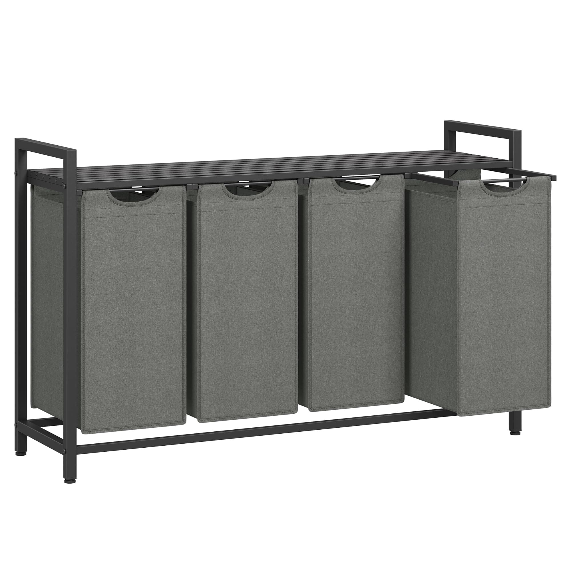 VASAGLE Laundry Hamper, Laundry Basket, Laundry Sorter with 4 Pull-Out and Removable Bags, Shelf, Metal Frame, 4 x 10.6 Gallons (40 L), 45.7 x 13 x 28.4 Inches, Slate Gray and Charcoal Gray UBLH401G01