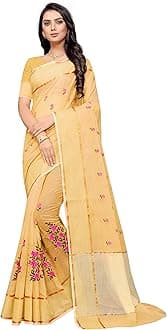 leeza store Women's Plain Zari Border Floral Embroidered Net Saree With With Blouse Piece