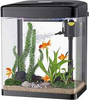 PONDON Betta Fish Tank, 2 Gallon Glass Aquarium, 3 in 1 Fish Tank with Filter and Light, Desktop Small Fish Tank for Betta Fish, Shrimp, Goldfish (Black)
