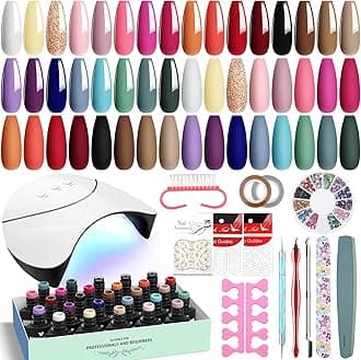 VANREESA Gel Nail Polish Set with Lamp Starter Kit 24 Colours Nude Pink Red Brown Complete Gel Nail Kit for Beginners U V Nail Polish Set Salon Set Manicure Tools Gifts for Women