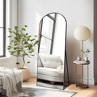 NicBex Arched Full Length Mirror with Stand, 57"x20" Aluminum Alloy Frame Floor Mirror, Black - Free Standing, Leaning Against Wall or Wall-Mounted, for Bedroom Living Room Dressing Room