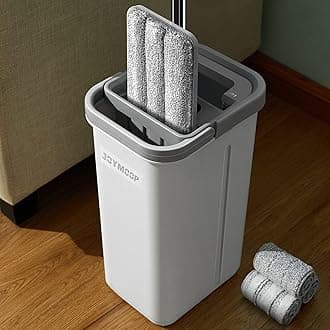 JOYMOOP - Flat Mop and Bucket with Spinner, with 3 Washable Microfiber Wipes - Wet & Dry Use, Floor Cleaning System