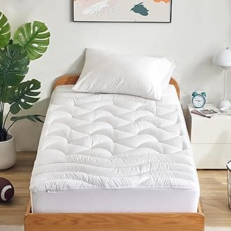 SLEEP ZONE Premium Mattress Pad Cover Cooling Overfilled Fluffy Soft Topper Zone Design Upto 21 inch Deep Pocket with Athletic Grade Elastic Skirt, White, Twin XL