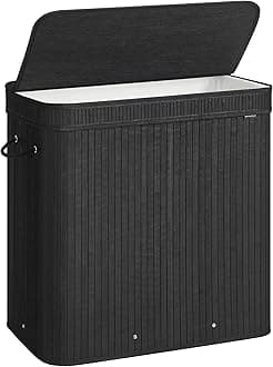 Laundry Hamper with Lid, Bamboo Laundry Basket, Removable Machine Washable Laundry Basket, with Handles, 39.6-Gallons, for Laundry Room, Bedroom, Bathroom, Ink Black ULCB062B01