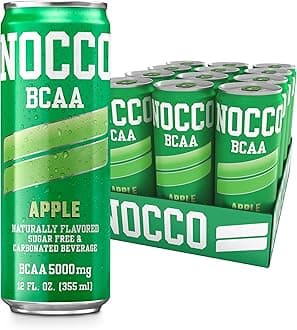 NOCCO Zero Sugar BCAA Drink, Apple - 12 Fl Oz (Pack of 12) - 0mg Caffeine, Sugar Free with Branched Chain Amino Acids, Carbonated & Low Calorie, B Vitamins, Grab & Go Performance Beverage
