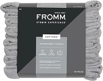 Fromm Softees Microfiber Salon Hair Towels for Hairstylists, Barbers, Spa, Gym in Grey, 16" by 29", 10 count Perfect Hair Care Towel for Drying Curly, Long, Wavy Hair