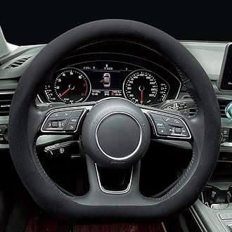 Carodi Leather Suede car Steering Wheel Cover,Suitable for D-Shape Steering Wheel, Comfortable, Anti Skid and Durable (Black)
