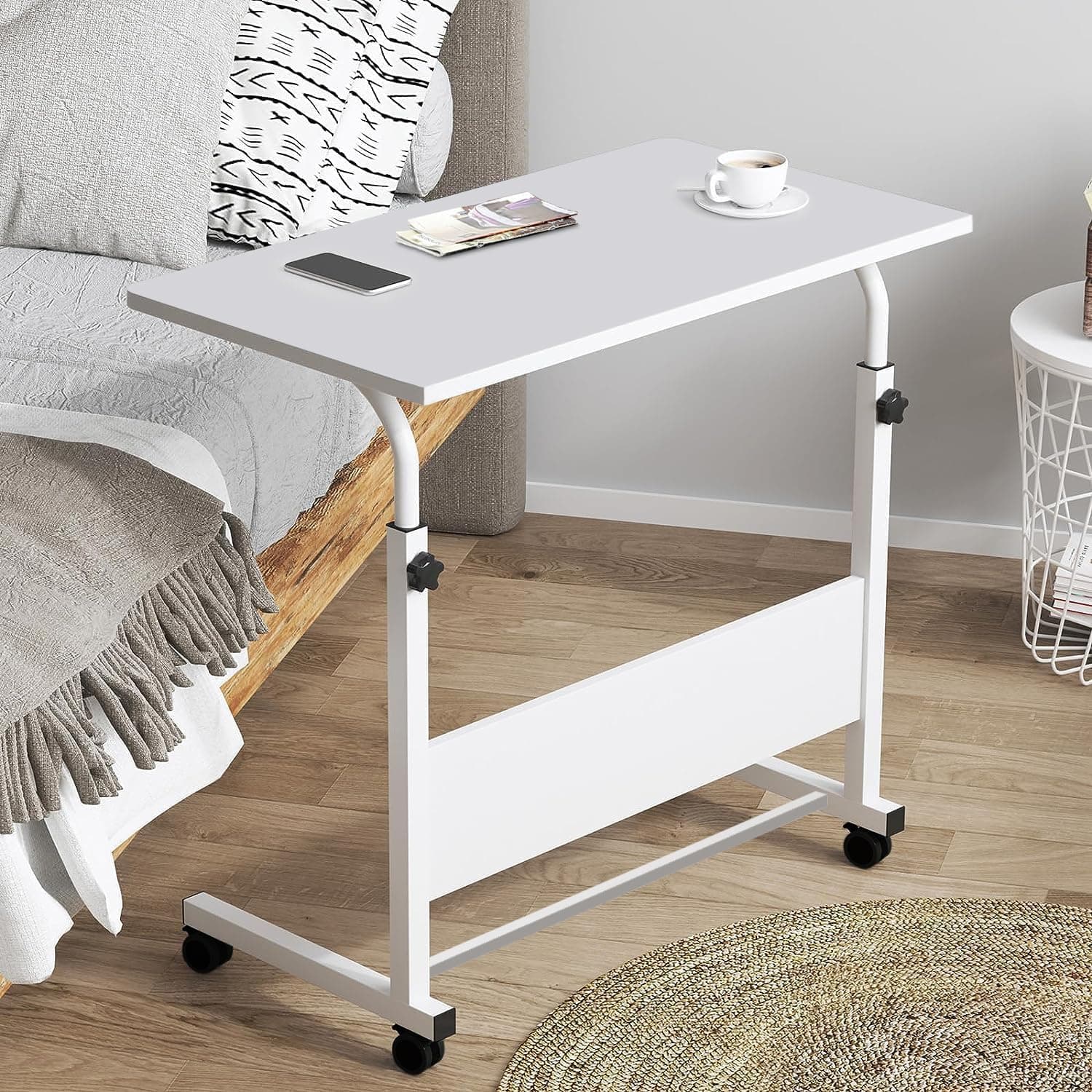Torche ironwood Multipurpose Height Adjustable Movable Table for Computer & Laptop Table with Wheels (Big-Pearl White)