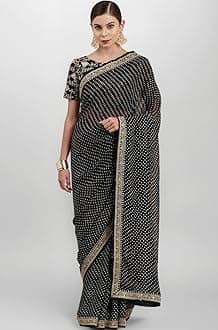 SIRIL Women's Bandhani Printed Georgette Saree with Unstitched Blouse Piece